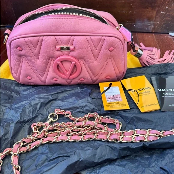 Valentino by Mario Vibrant Pink Crossbody Bag with Tassel - Picture 4 of 14